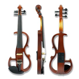 Vetimobato Electric Violin 4/4 Full Size Solid Wood Silent Violin Set for Adults Beginner Practice Electric Fiddle with Ebony Fittings Hard Case & Bow(5 String Imitation Rosewood)