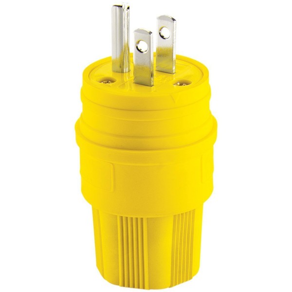 EATON 14W47-K Arrow Hart Straight Blade Watertight Grounded Electrical Plug, 125 Vac, 15 A, 2 P, 3 W , Yellow