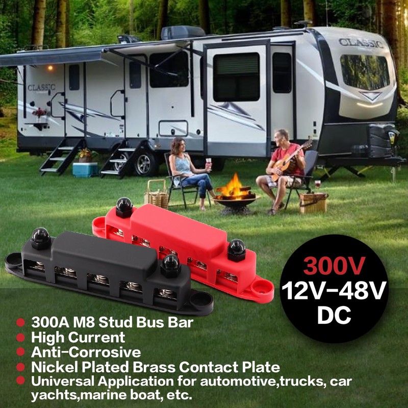 Tuijodaix 300A Bus Bar 5 Post 12V-48V DC Power Distribution