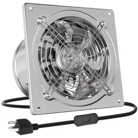 HG Power 6 Inch Exhaust Fan: Kitchen Exhaust Fans with Switch Portable Attic Vent Fan with 8 Feet Power Cord Plug-in Garage Ventilation Fan with Damper Shop Chicken Coop Basement Smoking Room Silver