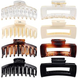 Pinzas Para Cabello de 8 Piezas,Pinzas Para El Cabello Antideslizantes,pasador Mate Grande Para Mujer，adecuado Para Lavarse La Cara, Bañarse, Viajar, Fiestas, Etc.(Negro, Marrón, Amarillo, Transparente)
