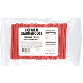 IOWA SMOKEHOUSE Smoked Beef Sticks, Cheesy Original - Protein Meat Snack - Sealed & Ready to Eat Sticks, Made in USA - 27 oz