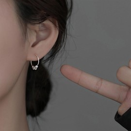 Enautoabs Silberne Perlen-Kugel-Reifen-Ohrringe Würfel Huggie-Ohrringe Kleine Perlen-Reifen-Ohrringe Würfel Perlen-Ohrringe Silber Runde Reifen-Ohrringe Schmuck Für Frauen