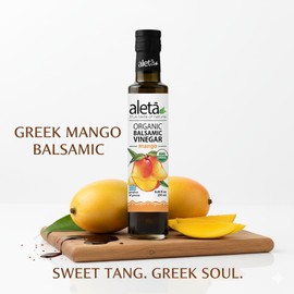 Aleta Farms Balsamic Vinegar, Mango Infused Organic Balsamic Vinegar, Aged, Flavored, USDA Organic, Glass Bottle, Product of Greece, 8.45 oz (Mango)