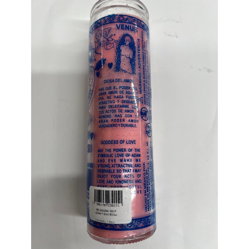 Adam & Eve (Adan & Eva) Unscented Pink Pillar Candle