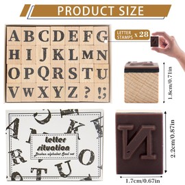 28-Piece Wooden Alphabet Stamps Set, 1 Inch Rubber Stamps, Retro Capital Letter Stamps Seal Series for Crafting, DIY Projects, Card Making, Scrapbook (Letter Stamps)
