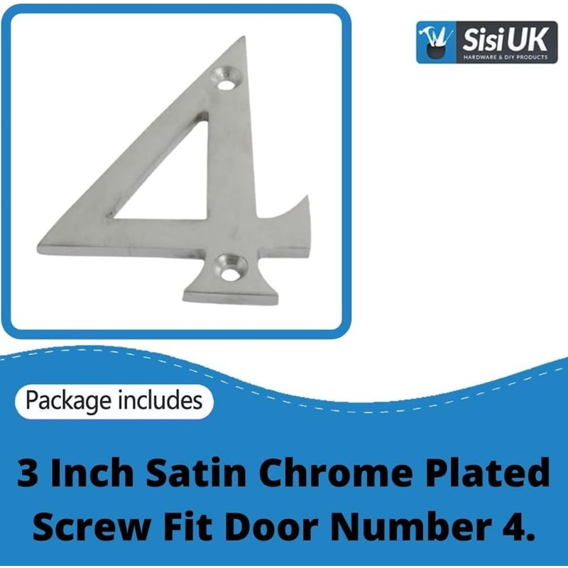 SISI UK® Satin Chrome Front House Door Numbers & Letters