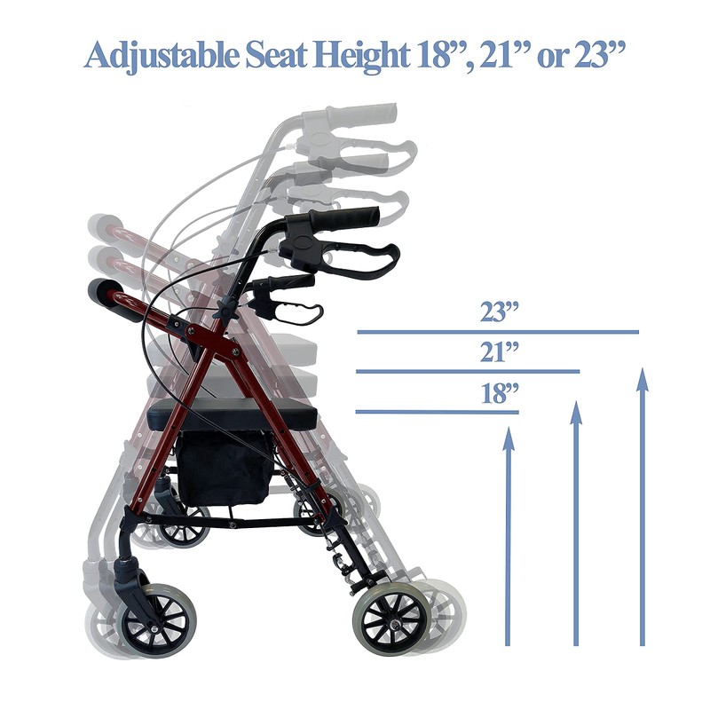 Tuffcare Freedom Lightweight Folding Aluminum Rollator Walker with 6-inch Wheels,