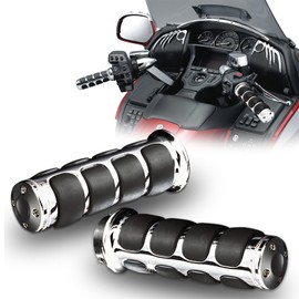 DREAMIZER Motorcycle Hand Grips Universal Non-Slip Handgrips Handlebar Grips Chrome Black Aluminum Rubber(1''/25mm Diameter Bars)