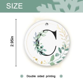 2023 Christmas Ornaments Ceramic Christmas Tree Decorations Durable Round Hanging Ornament 2.95in Alphabet Initial Letter Pendant - C