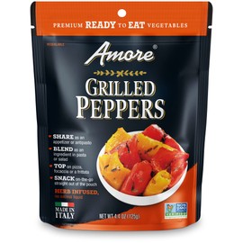 Amore Vegan Bell Peppers - Non GMO Certified Ready-to-Eat Herb Infused Vegetables In Resealable Bags 4.4Oz (Pack of 10)
