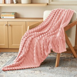 Joiedomi Throw Blanket for Couch, Soft Pink Fleece Blankets Birthday Gifts for Women Mom Girls, 3D Ribbed Jacquard and 280GSM Cozy Cute Soft Throw Home Room Decor Aesthetic Gifts 50x60 Inches
