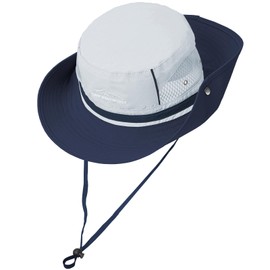 KXF Waterproof Sun Hat for Women Men Breathable Wide Brim Summer Hiking Fishing Beach UV Protection Safari Hat Foldable Lightweight Sun Cap with Chin Strap Adjustable Packable Navy