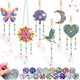 Pack of 6 Diamond Painting Wind Chime Sun Catcher, 5D DIY Diamond Painting Wind Chime Sun Catcher Pendant, Craft Set Girls Gifts from 6 Years, Double-Sided Diamond Painting Children's Craft Sets