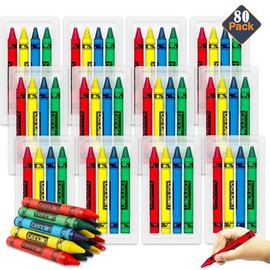 80 Bulk Jumbo Crayons - 20 Individually Packaged 4-Packs of Big Chubby Crayons for Toddlers Preschoolers Kindergarten - Large Non-Toxic | Classroom Supplies, Goodie Bags, Stocking Stuffers