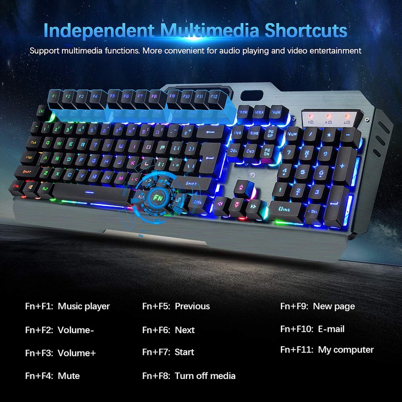 Wireless Gaming Keyboard and Mouse, Rechargeable, Rainbow Backlit with 3800mAh