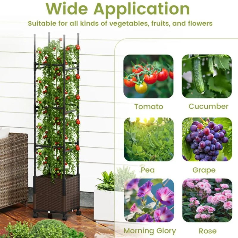 Adjustable Height 87-Inch Tall Raised Garden Bed with Lockable Wheels