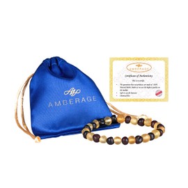 AMBERAGE Natural Baltic Amber Bracelet for Adults (Women/Men) - Hand made From Raw-Unpolished/Certified Baltic Amber Beads(6 Colors) (8, Raw-Unpolished Lemon- Dark Cherry)