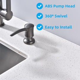 Kmeino Soap Dispenser for Kitchen Sink, Built in Sink Soap Dispenser Dark Gray ABS Pump Head with 11 Ounce Soap Bottle