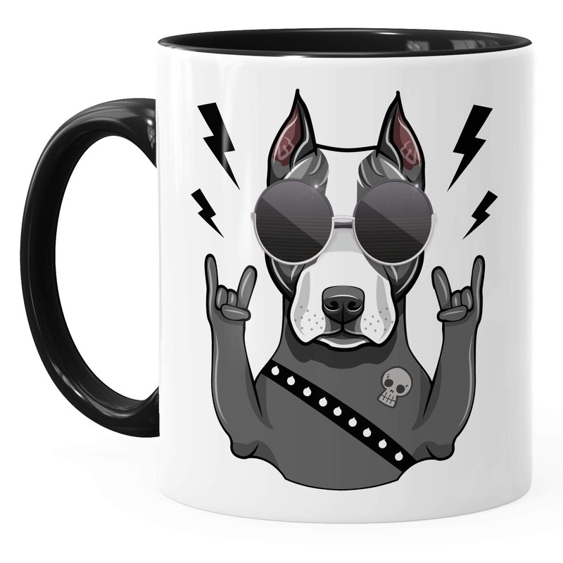 MoonWorks® Kaffee-Tasse mit Motiv Hund Heavy Metal Comicstil Metalhand Bürotasse