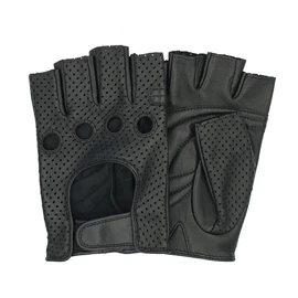 SWIFT WEAR Mens Black Leather Fingerless Gloves Biker Cycling Motorbike Wheelchair Gym Half Finger Wheelchair Walking Camping Mittens Gloves (Black, XL)