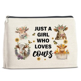Cow Gifts for Girls Cow Lovers, Cow Lovers Gifts Makeup Bag for Girls Teen Girl Sister Daughter BFF Granddaughter, Just a Girl Who Loves Cows Cosmetic Bag Makeup Pouch