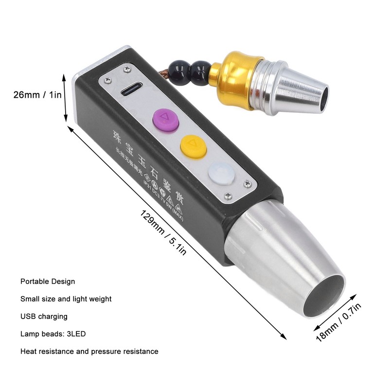 Jewelry Flashlight 3LED 3 Light Modes USB Charging Portable Small