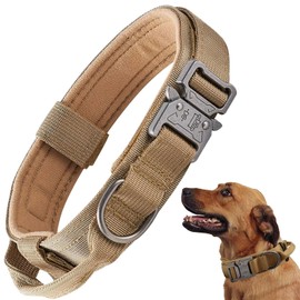 Tactical Dog Collar, Adjustable Military Training Nylon Dog Collar with Control Handle and Heavy Quick-Release Metal Buckle for Small Medium Large Dogs (L, Brown)