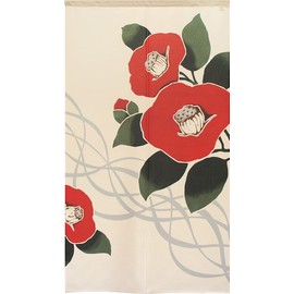 Noren Workshop 95129 Noren Japanese Style Stylish Modern Tapestry Blindfold Noren, Half Noren, Streamline Camellia, Width 33.5 inches (85 cm), Length 59.1 inches (150 cm), Special Selected Pattern