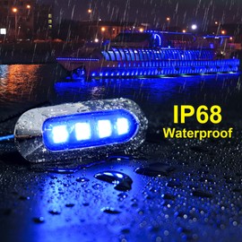 PSDRIQQ 20Pack 3.7 Inch 4 LED Marine Boat Interior Lights, DC12-24V Waterproof Courtesy Lamp Deck Transom Stern Cabin Navigation Lighting for Fishing Pontoon Yacht Kayak Sailboat - Blue & White