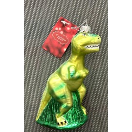 New St Nicholas Square GREEN T-REX DINOSAUR Glass Ornament NWT Approx. 5 1/2" T