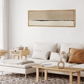 MUDECOR Large Framed Canvas Print Wall Art Minimalist Beige and Black Abstract Horizon Retro Fine Art Illustrations Decorative Colorful Multicolor for Bedroom - 60"x20"