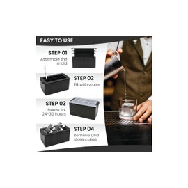 8 Cavity Ice Cube Trays for Cocktails, 2 Inch Crystal Clear Ice Cubes, Slow Melting, Transparent, BPA Free, Easy to Use and Clean, by Norseman