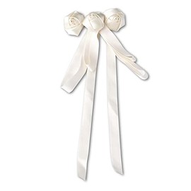 Rose Ribbon Hair Clip Bow Hair Barrettes for Women Beige Rose Flower Hair Clips Bowknot Hair Clip Hair Barrettes with Long Ribbons Hair Bows Clips for Girls Flower Hair Accessories for Party Wedding