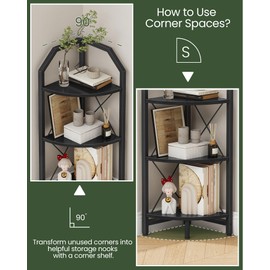 CHOEZON 6-Tier Corner Shelf, Industrial Corner Bookshelf, 71.2" Display Storage Stand, Plant Stand Display Shelf, Tall Bookcase for Bedroom, Living Room, Home Office, Black TCJ11BB