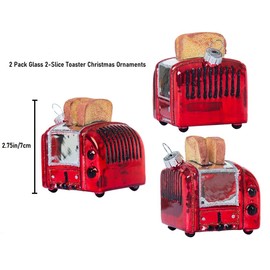 2 Sets Hand Blown Glass Toaster Ornament for Christmas Tree Decorations, Hand Painted Glass Toaster Christmas Ornament