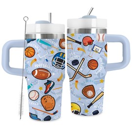 TNASURHUS 14oz Sport Theme Tumbler with Handle and Straw, Stainless Steel Vacuum Insulated Tumblers, Birthday Gifts for Sport Lover, Boy, Son, Gift for Men on Christmas Fathers Day