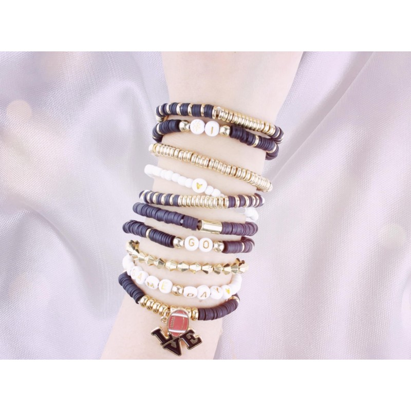 ARZASGO 10 Pack Game Day Bracelets for Women, Stackable Heishi