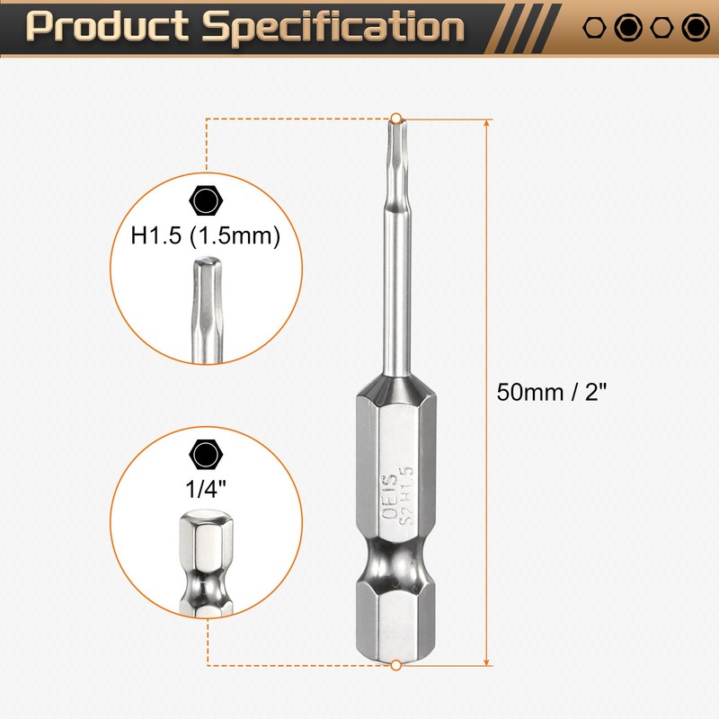 HARFINGTON H1.5 Hex Head Screwdriver Bit 1.5mm Metric Flat Tip