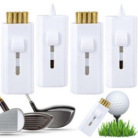 CustomyLife 4 Pack Retractable Golf Club Cleaner Brushes, Portable Pocket Golf Club Brush Groove Cleaner Double-Sided Cleaning Tool Accessories