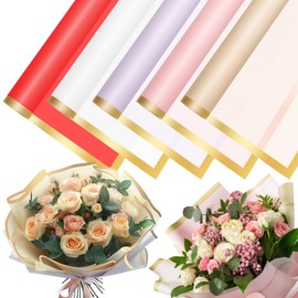 30 Sheets Flower Bouquet Wrapping Paper, COITEK Waterproof Gold Edge Flower Gift Wrapping Supplies Paper