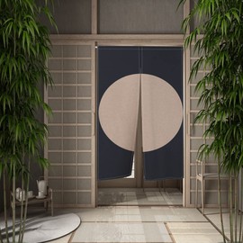 Leowefowa Noren Japanese Style Doorway Curtain White Round Pattern Printed Door Curtain Window Treatment Hanging Door Tapestry Panel Polyester for Kitchen Home Decoration 33.5" Width x 59" Long