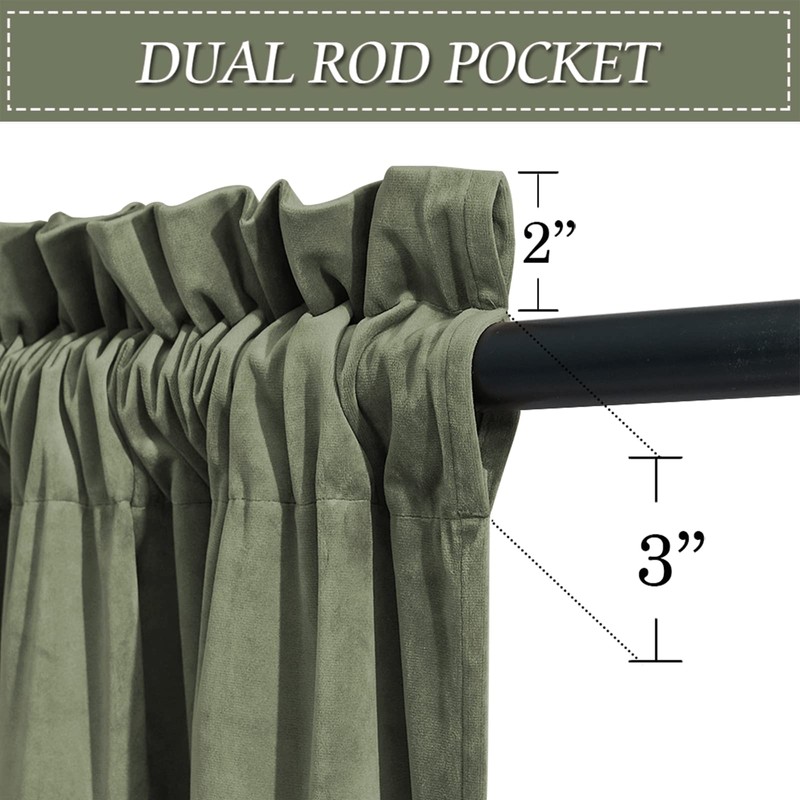 RYB HOME Velvet Curtains 63 inches Long, Rod Pocket Soft