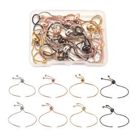 Beadthoven 16pcs Adjustable Slider Bracelet 4 Colors Box Chain Slider Extender Chains with Rhinestone/Ball Charms Ends for Jewelry Making, 8-5/8 & 4.7 inches Long
