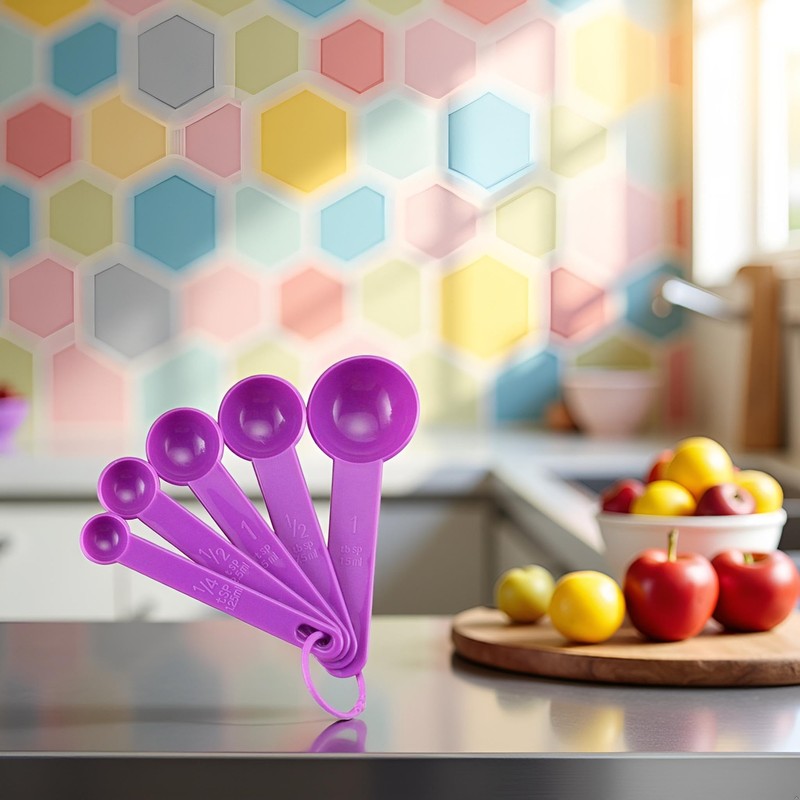 5 Pcs Purple Plastic Measuring Cup and Spoon Kitchen Tool