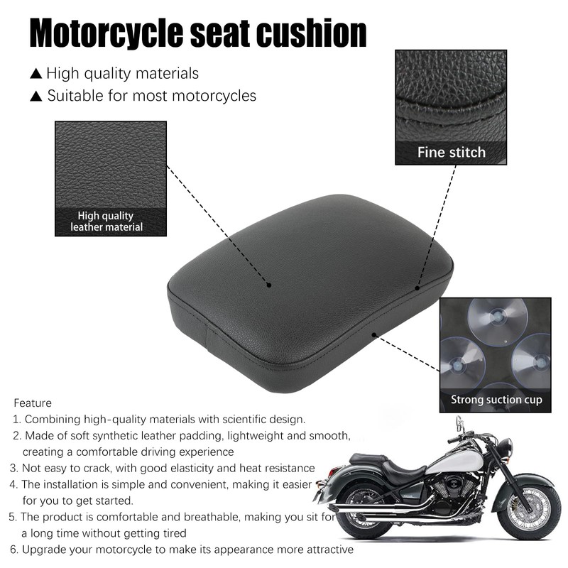 JMTBNO Black Universal Motorcycle Pillion Passenger Pad Seat Leather Pillion