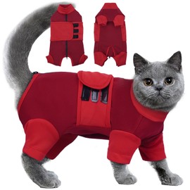 Cat Anxiety Relief Clothes, Adjustable Calming Shirt Suitable for Small Cats, Ideal for Thunderstorms, Fireworks, Separation, Travel, Loud Noises, Anti-Anxiety Comfortable Wrap, Red Small