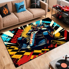 Apriciti Speeding Race Car with Cool Graffiti Background Area Rugs, Extreme Sports Mat Non-Slip Washable Floor Carpet Rug for Teens Adults Bedroom Living Room Home Decor (60" x 40")