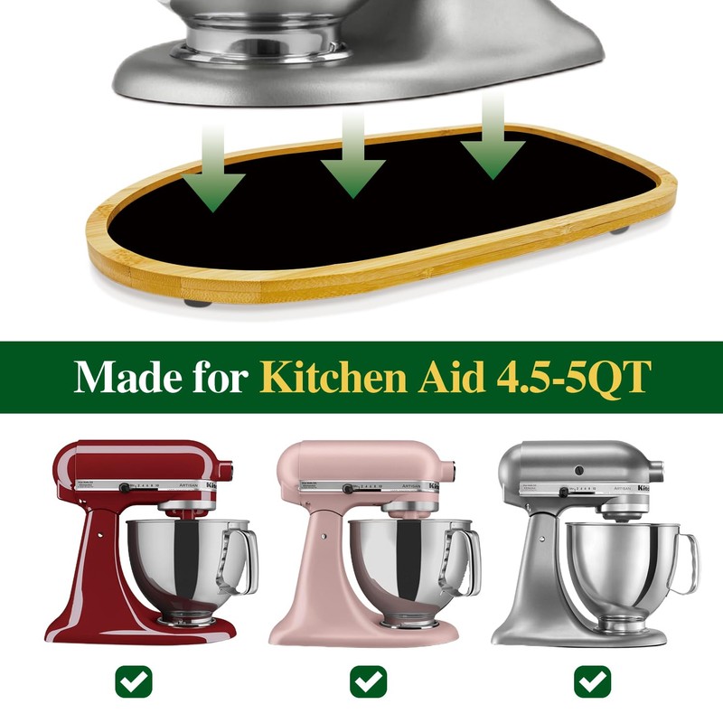 Upgrade Thicken Bamboo Mixer Slider Mat for Kitchenaid Stand Mixer,