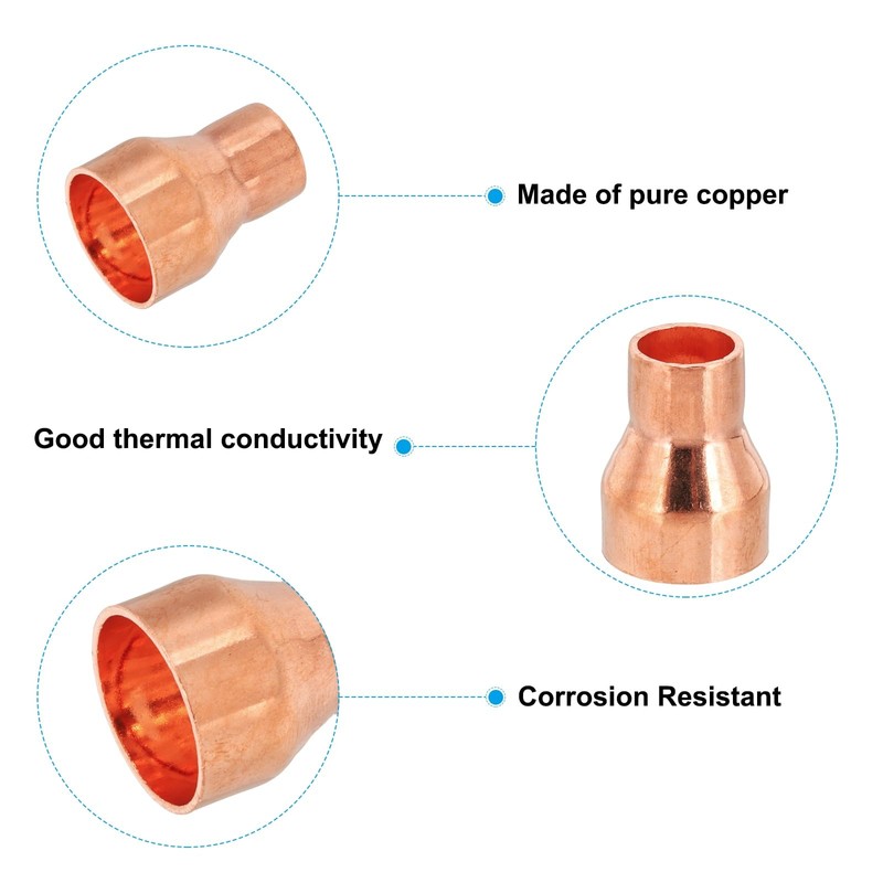 PATIKIL 5/8" to 3/8" ID Copper Reducer, 3pcs 99.9% Pure